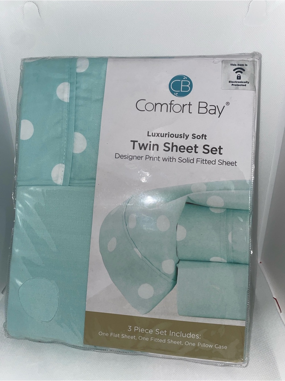 Comfort Bay Twin Sheet Set in Aqua with White Polka Dots